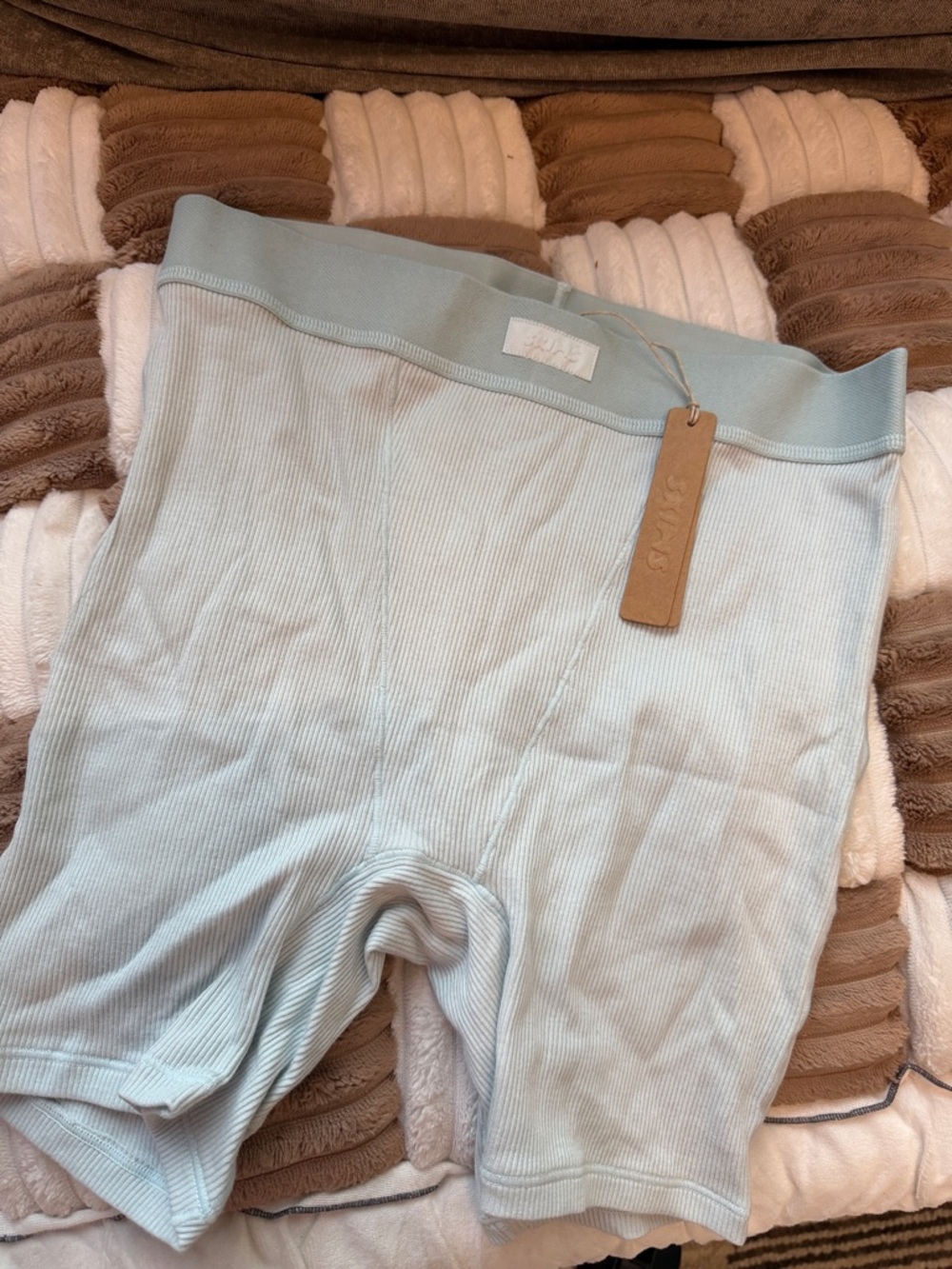 SKIMS Ribbed Light Blue Women's Bike Shorts